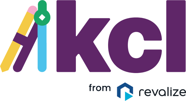 KCL logo featuring stylized letters with geometric shapes, and text below reading from revalize with the Revalize logo.