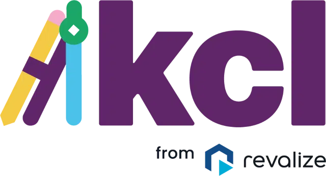 KCL logo featuring stylized letters with geometric shapes, and text below reading from revalize with the Revalize logo.